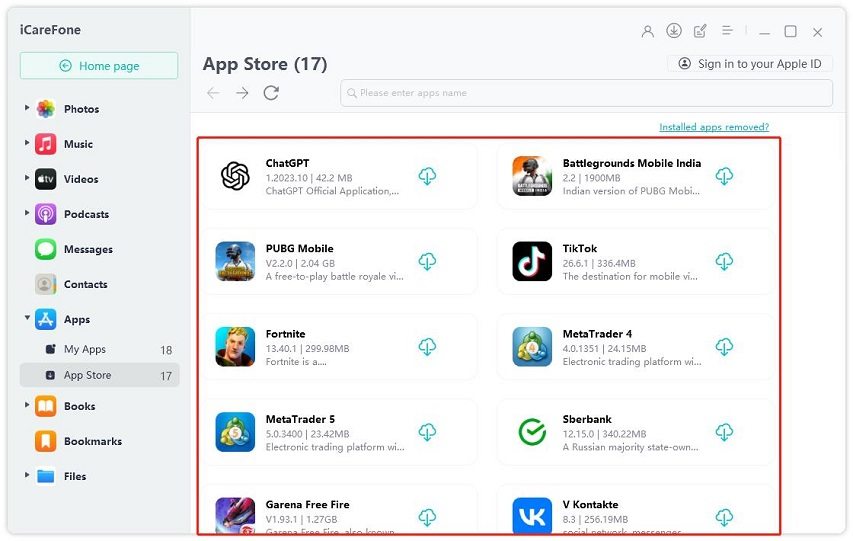 search and install apps