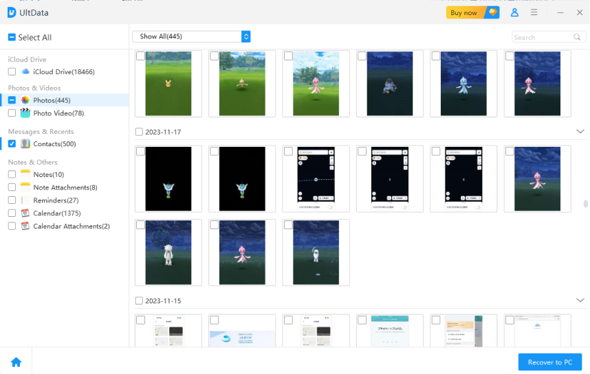 click on the recover to device